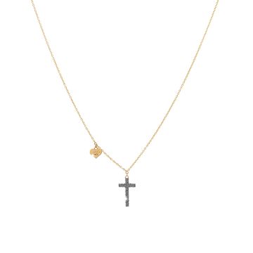 Collana Jolie in oro con croce pendente rivestita in polvere di diamanti