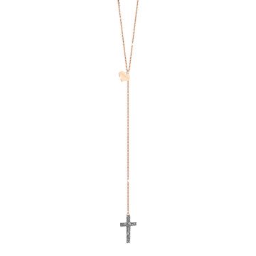 Collana rosario Jolie in argento con croce grande rivestita di polvere di diamanti