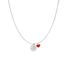 Collana in argento con pendente lettera A incisa e cuore rosso